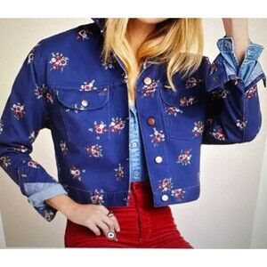 New Women's Wrangler Size S Jean Crop Jacket Denim Floral Print Country Western